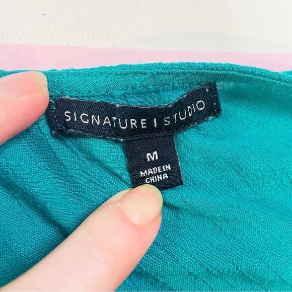 Signature Studio teal gauzy zip neckline roll sleeve summer tunic top M - Picture 6 of 10